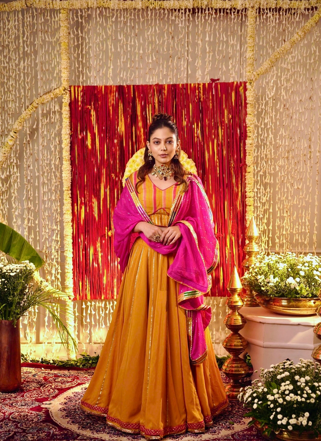 Yellow Lehriya Print set