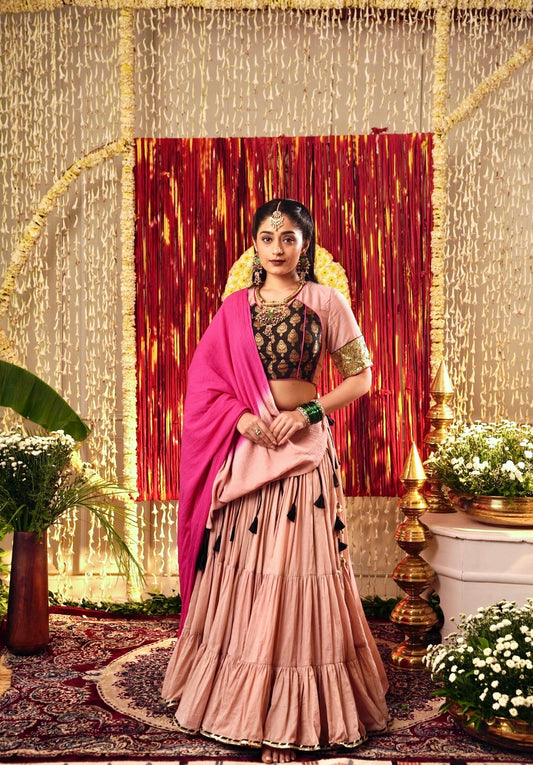 Light Peach Gathered Layer Chaniya set