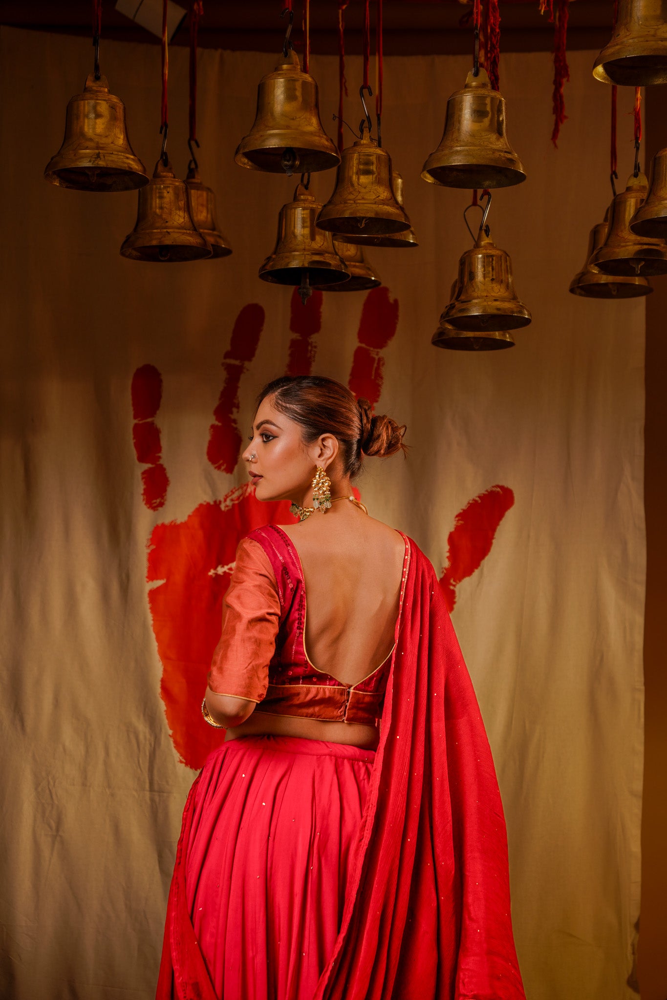 Red with Blue Circles Chaniya Choli Set