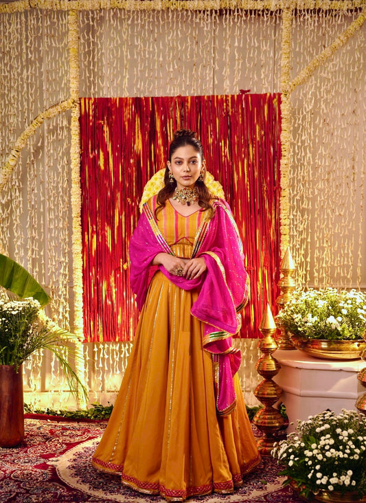 Yellow Lehriya Print set