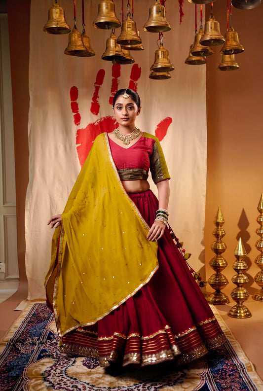Red Chaniya Choli Set with Green Dupatta
