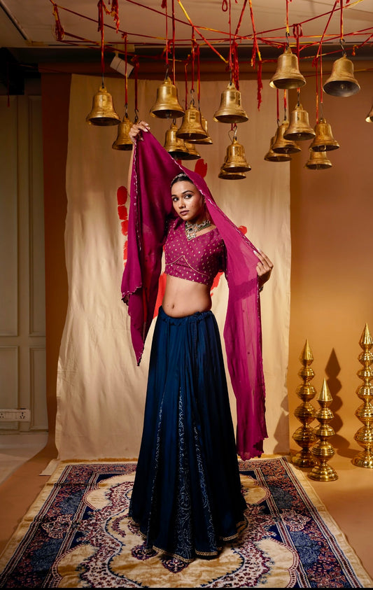 Pink Blue Chaniya set
