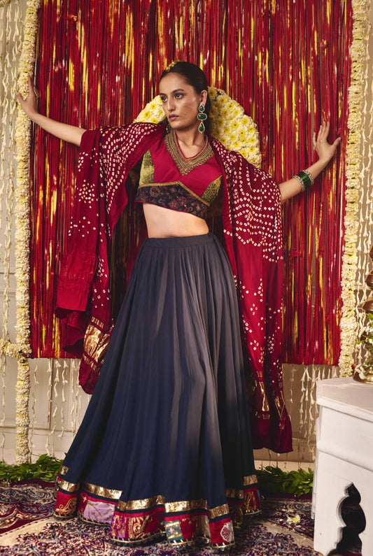 Red Blue Chaniya Choli Set