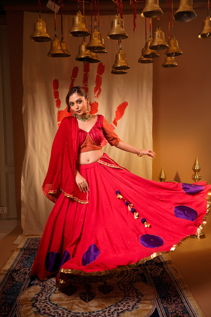 Red with Blue Circles Chaniya Choli Set