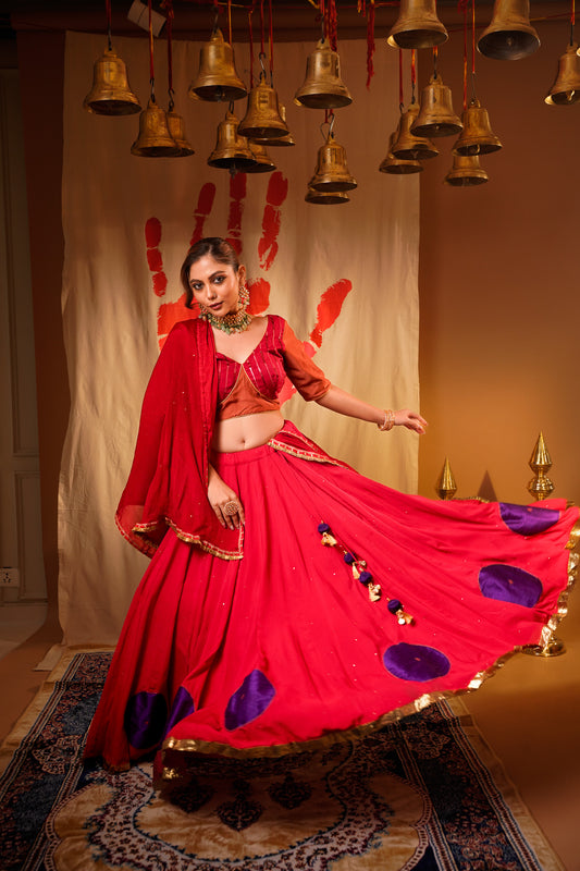 Red with Blue Circles Chaniya Choli Set